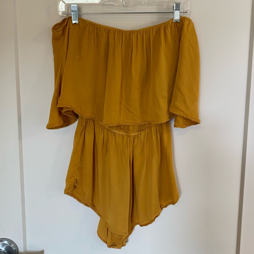 Planet Blue Yellow Off the Shoulder Romper